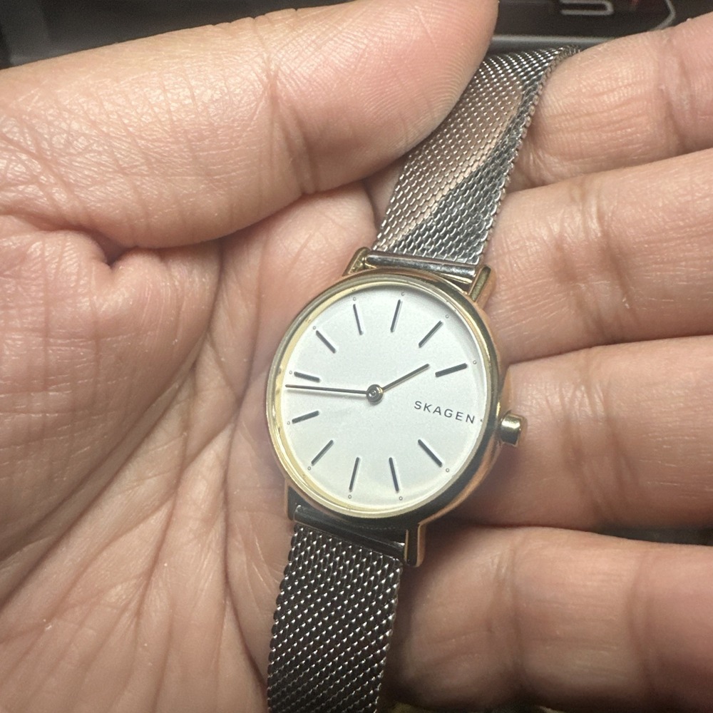 Works Skagen Signatur Lille Womens Watch 30mm Gold Steel Mesh Band‎ Fit 6.75in"